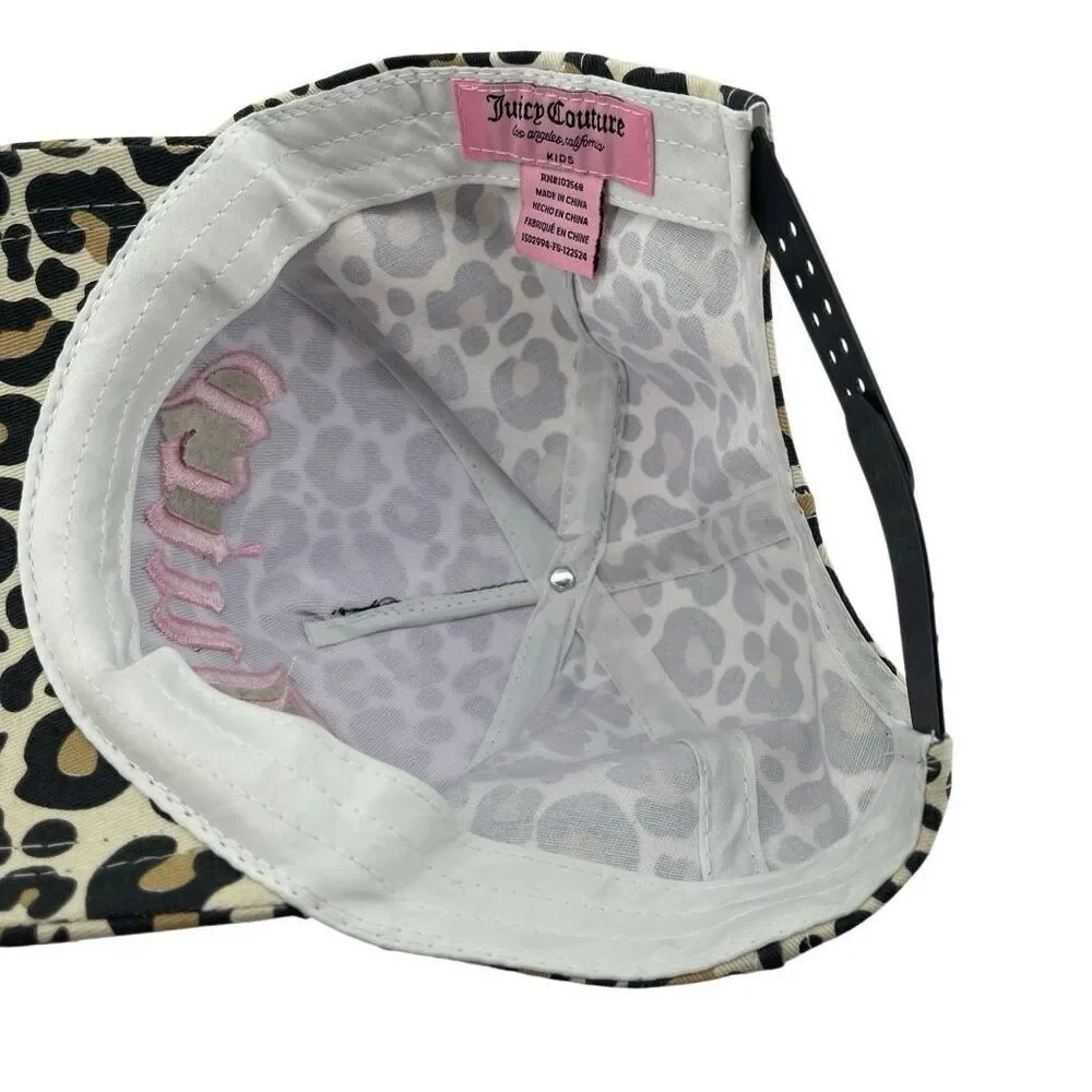 Juicy Couture Kids Leopard Print Snapback Hat Pink Logo Y2K NWT Adjustable